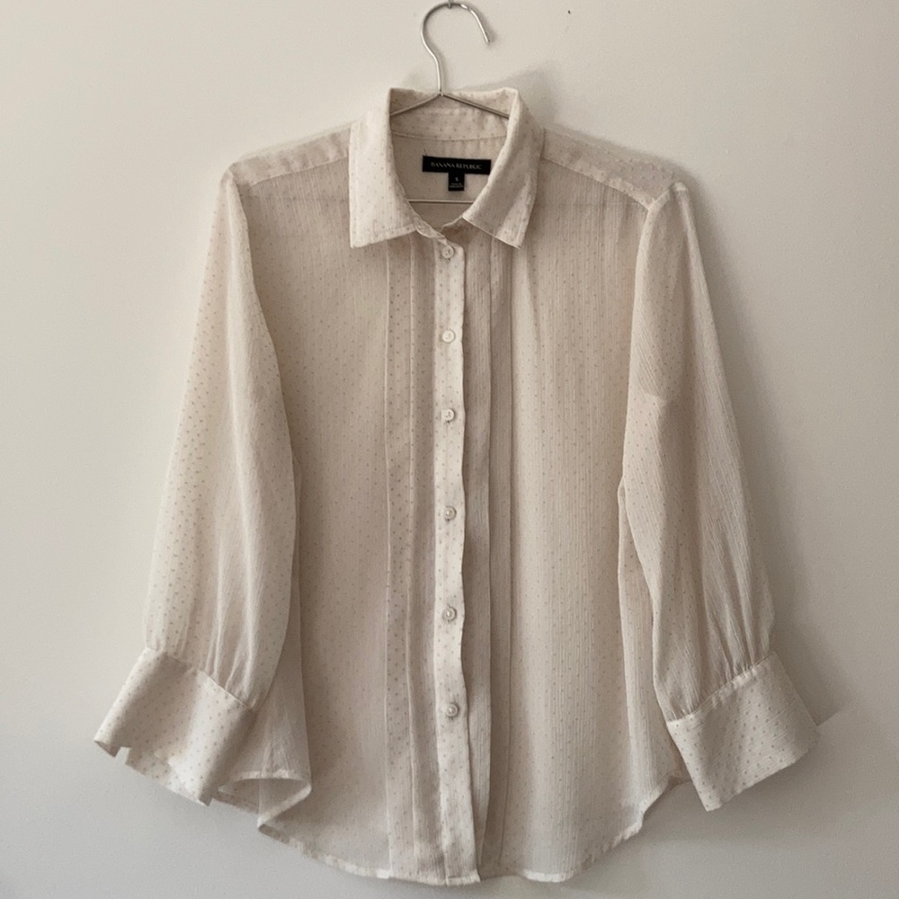 Sheer button down blouse cream colored